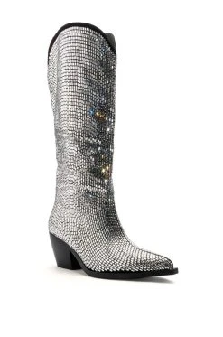 AZALEA WANG INGRID BLINGED OUT RHINESTONE WESTERN BOOT IN SILVER -Azalea Wang store azalea wang ingrid blinged out rhinestone western boot in silver silver 3 3