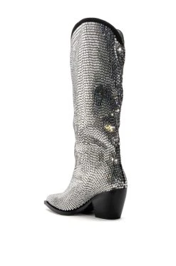 AZALEA WANG INGRID BLINGED OUT RHINESTONE WESTERN BOOT IN SILVER -Azalea Wang store azalea wang ingrid blinged out rhinestone western boot in silver silver 4 4