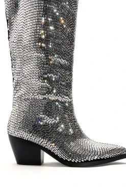 AZALEA WANG INGRID BLINGED OUT RHINESTONE WESTERN BOOT IN SILVER -Azalea Wang store azalea wang ingrid blinged out rhinestone western boot in silver silver 5 5