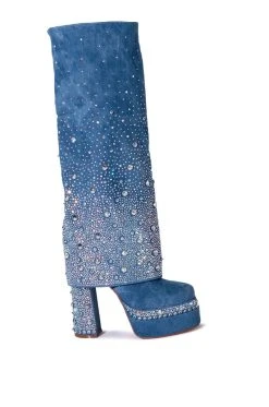 AZALEA WANG INVISIBLE DENIM BOOT WITH DIAMONDS -Azalea Wang store azalea wang invisible denim boot with diamonds denim 2 2