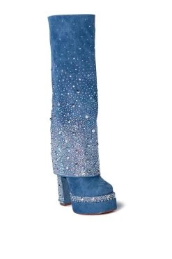AZALEA WANG INVISIBLE DENIM BOOT WITH DIAMONDS -Azalea Wang store azalea wang invisible denim boot with diamonds denim 3 3