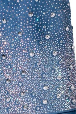 AZALEA WANG INVISIBLE DENIM BOOT WITH DIAMONDS -Azalea Wang store azalea wang invisible denim boot with diamonds denim 5 5