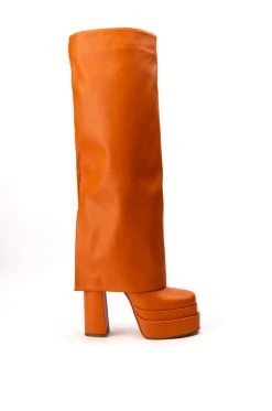 AZALEA WANG INVISIBLE KNEE HIGH FOLD OVER CHUNKY BOOT IN ORANGE -Azalea Wang store azalea wang invisible knee high fold over chunky boot in orange orange 2 2 c1
