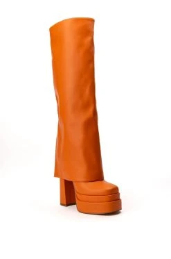 AZALEA WANG INVISIBLE KNEE HIGH FOLD OVER CHUNKY BOOT IN ORANGE -Azalea Wang store azalea wang invisible knee high fold over chunky boot in orange orange 3 3 c1