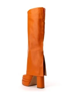 AZALEA WANG INVISIBLE KNEE HIGH FOLD OVER CHUNKY BOOT IN ORANGE -Azalea Wang store azalea wang invisible knee high fold over chunky boot in orange orange 4 4 c1 c1