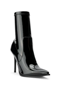 AZALEA WANG ISABELLA PATENT STRETCH BOOTIE IN BLACKPATENT -Azalea Wang store azalea wang isabella patent stretch bootie in blackpatent black 3 3