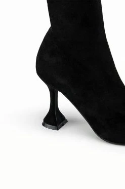 AZALEA WANG ITS MY LIFE CHUNKY BOOTIE IN BLACK STRETCH SUEDE -Azalea Wang store azalea wang its my life chunky bootie in black stretch suede black 5 5