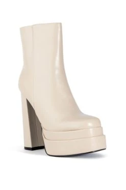 AZALEA WANG IT'S YOURS SMOOTH VEGAN LEATHER CHUNKY BOOTIE IN BONE -Azalea Wang store azalea wang its yours smooth vegan leather chunky bootie in bone bone 3 3