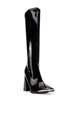 AZALEA WANG JAZZY PATENT KNEE HIGH BOOT IN BLACK -Azalea Wang store azalea wang jazzy patent knee high boot in black black 3 3