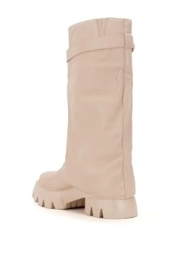 AZALEA WANG JET FOLD OVER FLATFORM BOOT IN BONE -Azalea Wang store azalea wang jet fold over flatform boot in bone bone 4 4