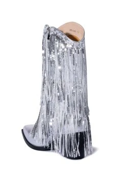 AZALEA WANG JOYFUL RING WESTERN BOOTIE IN SILVER -Azalea Wang store azalea wang joyful ring western bootie in silver silver 4 4