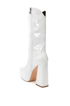 AZALEA WANG KACEY CHUNKY PATENT WESTERN BOOT IN WHITE -Azalea Wang store azalea wang kacey chunky patent western boot in white white 4 4 c1