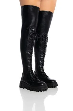 AZALEA WANG KANE OVER THE KNEE FLATFORM BOOT IN BLACK