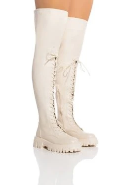 AZALEA WANG KANE OVER THE KNEE FLATFORM BOOT IN BONE