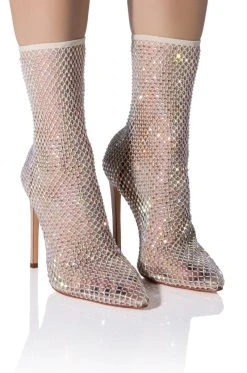 AZALEA WANG KATE BLING MESH BOOTIE IN NUDE