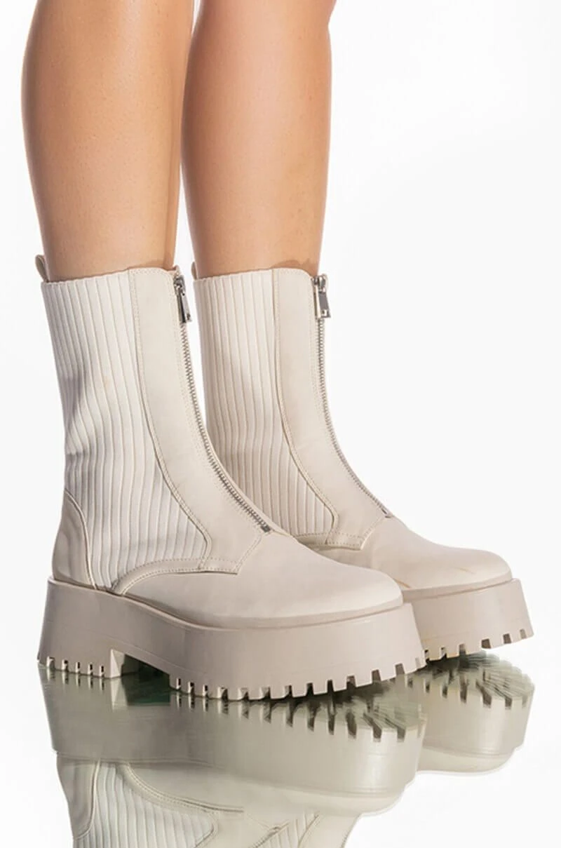 AZALEA WANG KENNEDY KNIT FRONT ZIP FLATFORM BOOTIE IN BONE 3 AZALEA WANG KENNEDY KNIT FRONT ZIP FLATFORM BOOTIE IN BONE