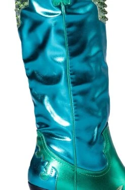 AZALEA WANG KNOX METALLIC WESTERN BOOT IN METALLIC BLUES -Azalea Wang store azalea wang knox metallic western boot in metallic blues blue multi 5 5