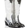 AZALEA WANG KNOX RHINESTONE EMBELLISHED WESTERN BOOT IN WHITE BLACK -Azalea Wang store azalea wang knox rhinestone embellished western boot in white black white black 1 1