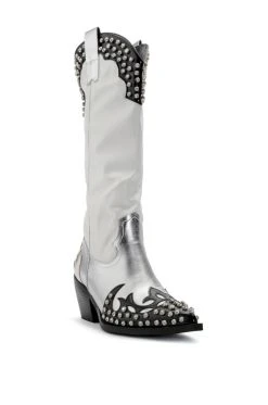AZALEA WANG KNOX RHINESTONE EMBELLISHED WESTERN BOOT IN WHITE BLACK -Azalea Wang store azalea wang knox rhinestone embellished western boot in white black white black 3 3