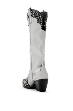 AZALEA WANG KNOX RHINESTONE EMBELLISHED WESTERN BOOT IN WHITE BLACK -Azalea Wang store azalea wang knox rhinestone embellished western boot in white black white black 4 4