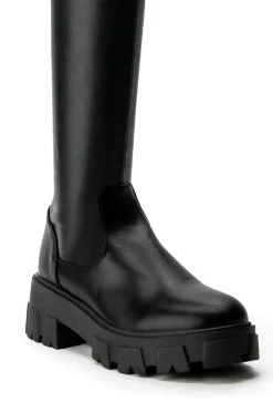 AZALEA WANG LATE NIGHTS FLATFORM BOOT WITH 4 WAY STRETCH IN BLACK -Azalea Wang store azalea wang late nights flatform boot in black black 5 5 c1