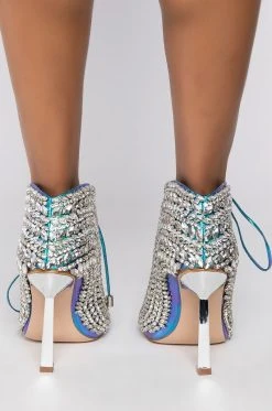 AZALEA WANG LIGHT IT UP STILETTO BOOTIE IN SILVER -Azalea Wang store azalea wang light it up stiletto bootie in silver silver 4 4