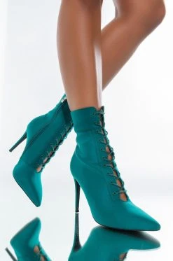 AZALEA WANG LIGHT ME UP STILETTO BOOTIE IN GREEN -Azalea Wang store azalea wang light me up stiletto bootie in green green 1 1