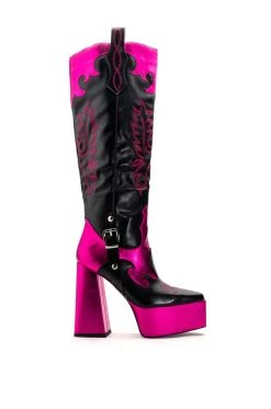 AZALEA WANG LILIANA CHUNKY WESTERN PLATFORM BOOT IN PINK -Azalea Wang store azalea wang liliana chunky western platform boot in pink pink 2 2