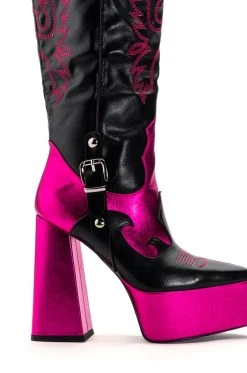 AZALEA WANG LILIANA CHUNKY WESTERN PLATFORM BOOT IN PINK -Azalea Wang store azalea wang liliana chunky western platform boot in pink pink 5 5