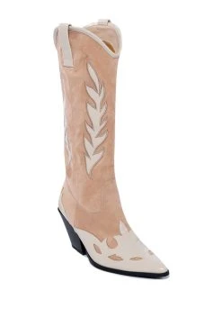 AZALEA WANG LOVE AND LIGHT MID CALF CHUNKY WESTERN BOOT IN NUDE -Azalea Wang store azalea wang love and light mid calf chunky western boot in nude nude 3 3 c1