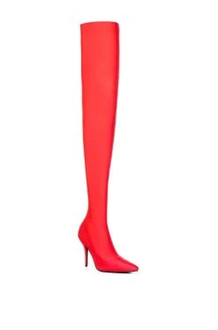 AZALEA WANG STAR STRETCH LOVE STRUCK ULTRA THIGH HIGH STILETTO BOOT IN RED -Azalea Wang store azalea wang love struck thigh high stiletto boot in red stretch red 3 3