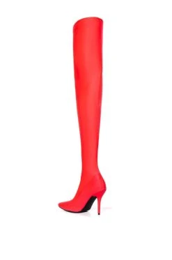 AZALEA WANG STAR STRETCH LOVE STRUCK ULTRA THIGH HIGH STILETTO BOOT IN RED -Azalea Wang store azalea wang love struck thigh high stiletto boot in red stretch red 4 4