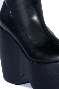 AZALEA WANG LOXLEY WEDGE BOOTIE IN BLACK -Azalea Wang store azalea wang loxley wedge bootie in black black 5 5