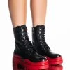 AZALEA WANG LUST LACE UP FLATFORM BOOTIE IN RED -Azalea Wang store azalea wang lust lace up flatform bootie in red red 2 2