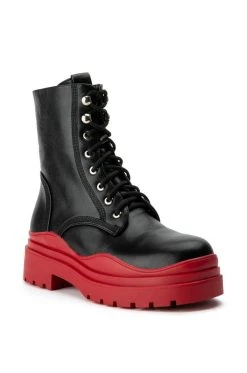 AZALEA WANG LUST LACE UP FLATFORM BOOTIE IN RED -Azalea Wang store azalea wang lust lace up flatform bootie in red red 3 3