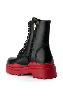 AZALEA WANG LUST LACE UP FLATFORM BOOTIE IN RED -Azalea Wang store azalea wang lust lace up flatform bootie in red red 4 4