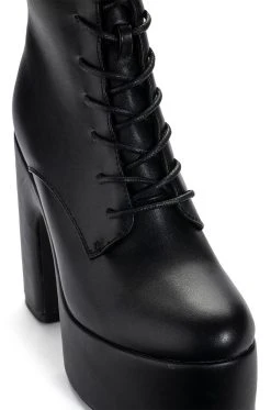 AZALEA WANG MAKE IT HAPPEN PU CHUNKY HEEL PLATFORM BOOTIE IN BLACK -Azalea Wang store azalea wang make it happen pu chunky heel platform bootie in black black 5 5 c1