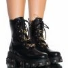 AZALEA WANG MAKE YOUR MARK CHAIN LACE UP FLATFORM BOOTIE IN BLACK -Azalea Wang store azalea wang make your mark chain lace up flatform bootie in black black 1 1