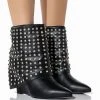 AZALEA WANG MARINA RHINESTONE STUDDED FOLD OVER WEDGE BOOTIE IN BLACK -Azalea Wang store azalea wang marina rhinestone studded fold over wedge bootie in black black 1 1