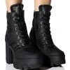 AZALEA WANG MARSALA LACE UP CHUNKY BOOTIE IN BLACK -Azalea Wang store azalea wang marsala lace up chunky bootie in black black 1 1