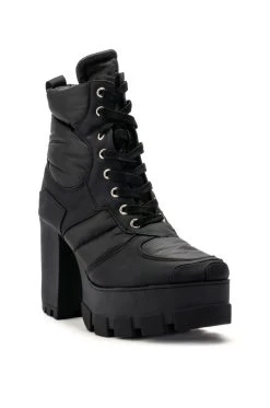 AZALEA WANG MARSALA LACE UP CHUNKY BOOTIE IN BLACK -Azalea Wang store azalea wang marsala lace up chunky bootie in black black 3 3