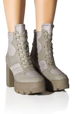 AZALEA WANG MARSALA LACE UP CHUNKY BOOTIE IN SAGE -Azalea Wang store azalea wang marsala lace up chunky bootie in sage sage 1 1 c1