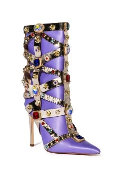 AZALEA WANG MARTINEZ EMBELLISHED BOOTIE IN PURPLE -Azalea Wang store azalea wang martinez embellished bootie in purple purple 3 3