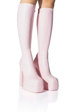 AZALEA WANG MAXINE CHUNKY PLATFORM BOOT WITH 4 WAY STRETCH IN PINK -Azalea Wang store azalea wang maxine chunky platform boot with 4 way stretch in pink pink 1 1 c1