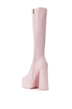 AZALEA WANG MAXINE CHUNKY PLATFORM BOOT WITH 4 WAY STRETCH IN PINK -Azalea Wang store azalea wang maxine chunky platform boot with 4 way stretch in pink pink 4 4