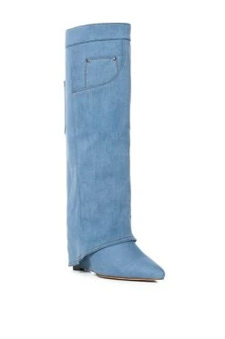 AZALEA WANG MELINA WEDGE BOOT IN DENIM -Azalea Wang store azalea wang melina wedge boot in denim denim 3 3 c1