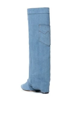 AZALEA WANG MELINA WEDGE BOOT IN DENIM -Azalea Wang store azalea wang melina wedge boot in denim denim 4 4 c1