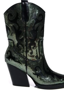 AZALEA WANG MERRIL SEQUIN WESTERN BOOTIE IN BLACK -Azalea Wang store azalea wang merril sequin western bootie in black black 5 5