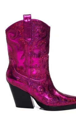 AZALEA WANG MERRIL SEQUIN WESTERN BOOTIE IN FUCHSIA -Azalea Wang store azalea wang merril sequin western bootie in fuchsia fuchsia 5 5