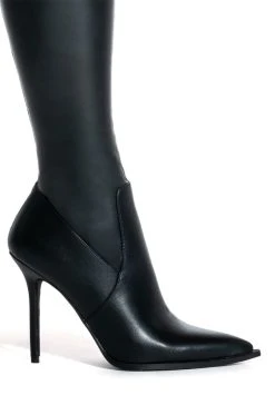 AZALEA WANG MILEY STILETTO STRETCH BOOT WITH 4 WAY STRETCH IN BLACK -Azalea Wang store azalea wang miley stiletto stretch boot in black black 5 5